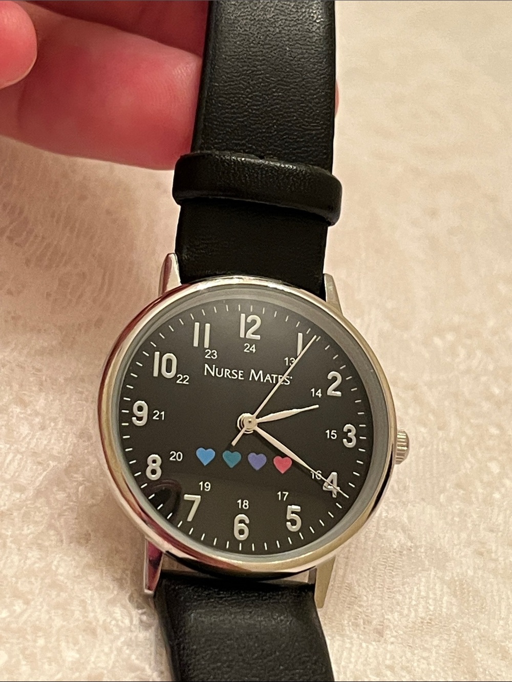Nurse Mates Black Watch with Colorful Heart Accents